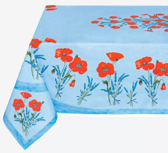 Tablecloth coated or cotton (Coquelicots Lavandes. blue)